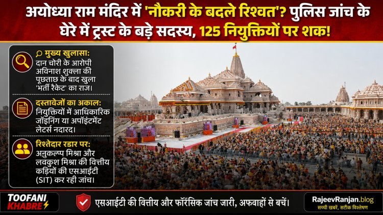 अयोध्या राम मंदिर में 'नौकरी के बदले रिश्वत'? पुलिस जांच के घेरे में ट्रस्ट के बड़े सदस्य, 125 नियुक्तियों पर शक की सुई!