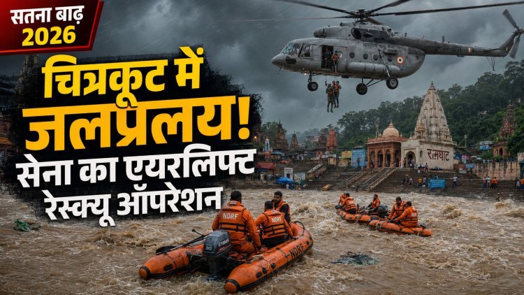 चित्रकूट में मंदाकिनी का विकराल रूप: सतना में बाढ़ से हाहाकार, सेना के हेलिकॉप्टर ने शुरू किया एयरलिफ्ट रेस्क्यू ऑपरेशन
