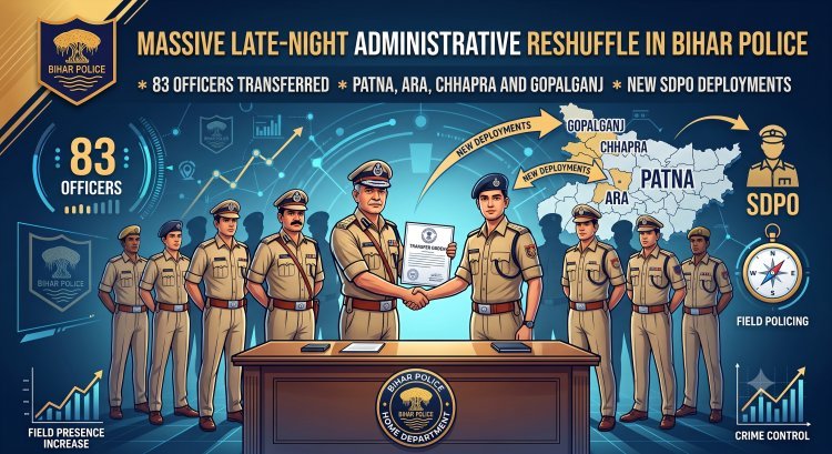 बिहार पुलिस महकमे में देर रात बड़ा प्रशासनिक फेरबदल: 83 अधिकारियों के तबादले, पटना, आरा, छपरा और गोपालगंज में नए SDPO तैनात!