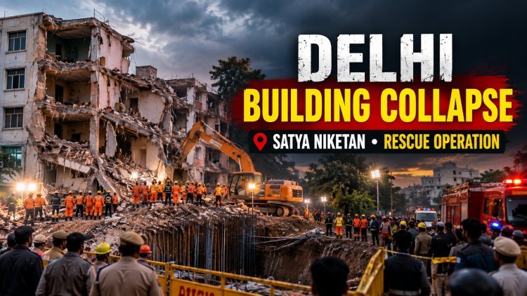 दिल्ली में 5 मंजिला हॉस्टल गिरा: 2 की मौत, बेसमेंट में चल रही थी खुदाई