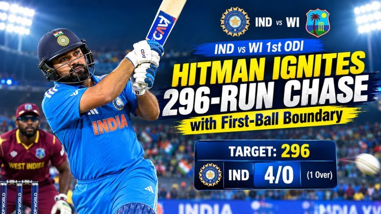 IND vs WI 1st ODI: Rohit Sharma Smashes First-Ball Four as India Begin 296 Chase