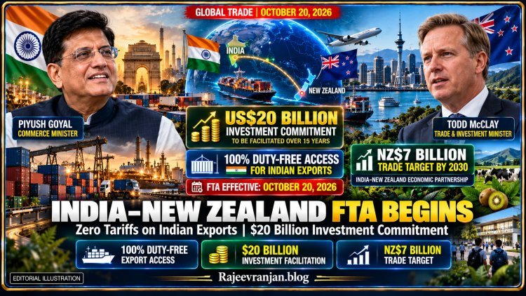 India–New Zealand FTA 2026: Piyush Goyal Highlights $20 Billion Investment, Zero Tariffs